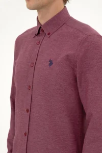 US Polo Assn. Men Burgundy Long Sleeve Basic Shirt - Image 7