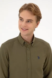 US Polo Assn. Men Khaki Long Sleeve Basic Shirt - Image 2