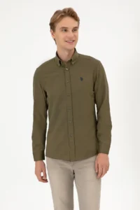 US Polo Assn. Men Khaki Long Sleeve Basic Shirt - Image 3