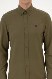 US Polo Assn. Men Khaki Long Sleeve Basic Shirt - Image 6
