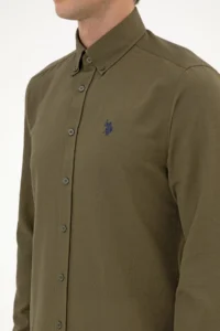 US Polo Assn. Men Khaki Long Sleeve Basic Shirt - Image 7