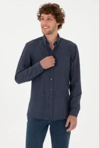 US Polo Assn. Men Indigo Long Sleeve Basic Shirt - Image 3