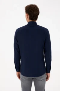US Polo Assn. Men Navy Blue Long Sleeve Basic Shirt - Image 5