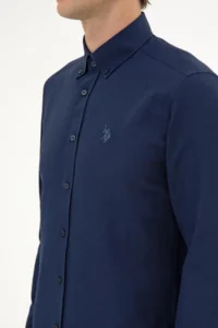 US Polo Assn. Men Navy Blue Long Sleeve Basic Shirt - Image 7
