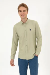 US Polo Assn. Men Light Khaki Long Sleeve Basic Shirt
