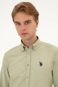 US Polo Assn. Men Light Khaki Long Sleeve Basic Shirt - Image 2