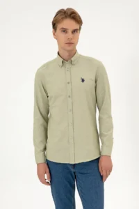 US Polo Assn. Men Light Khaki Long Sleeve Basic Shirt - Image 3