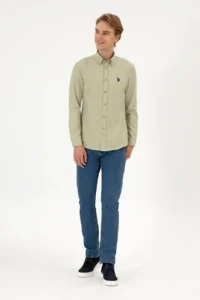 US Polo Assn. Men Light Khaki Long Sleeve Basic Shirt - Image 4