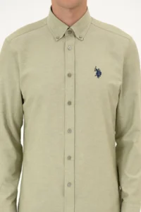 US Polo Assn. Men Light Khaki Long Sleeve Basic Shirt - Image 6