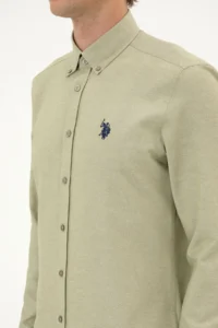US Polo Assn. Men Light Khaki Long Sleeve Basic Shirt - Image 7