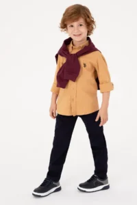 US Polo Assn. Boys' Camel Long Sleeve Basic Shirt - Image 2