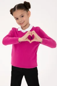 US Polo Assn. Girls' Fuchsia V-neck Basic Sweater
