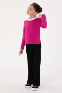 US Polo Assn. Girls' Fuchsia V-neck Basic Sweater - Image 2