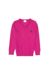 US Polo Assn. Girls' Fuchsia V-neck Basic Sweater - Image 3