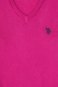 US Polo Assn. Girls' Fuchsia V-neck Basic Sweater - Image 5