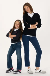 US Polo Assn. Girls' Navy Blue V-neck Basic Sweater