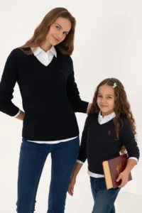 US Polo Assn. Girls' Navy Blue V-neck Basic Sweater - Image 2
