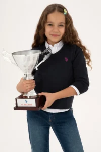 US Polo Assn. Girls' Navy Blue V-neck Basic Sweater - Image 3