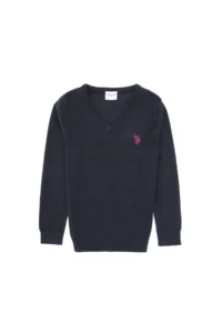 US Polo Assn. Girls' Navy Blue V-neck Basic Sweater - Image 5