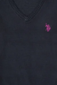 US Polo Assn. Girls' Navy Blue V-neck Basic Sweater - Image 7