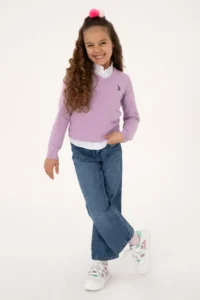 US Polo Assn. Girls' Lilac V-neck Basic Sweater - Image 2