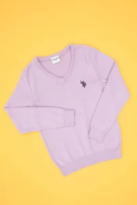US Polo Assn. Girls' Lilac V-neck Basic Sweater - Image 3
