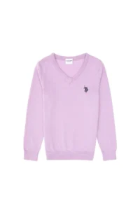 US Polo Assn. Girls' Lilac V-neck Basic Sweater - Image 4