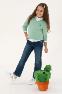 US Polo Assn. Girls' Green Melanj V-neck Basic Sweater - Image 4