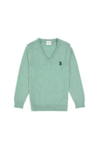 US Polo Assn. Girls' Green Melanj V-neck Basic Sweater - Image 5