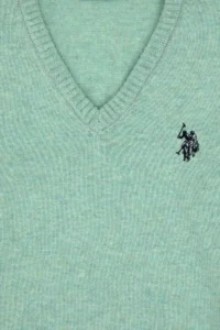 US Polo Assn. Girls' Green Melanj V-neck Basic Sweater - Image 7