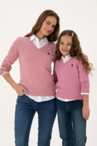 US Polo Assn. Girls' Pink V-neck Basic Sweater