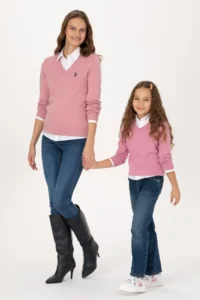 US Polo Assn. Girls' Pink V-neck Basic Sweater - Image 2