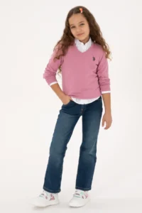 US Polo Assn. Girls' Pink V-neck Basic Sweater - Image 4