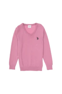 US Polo Assn. Girls' Pink V-neck Basic Sweater - Image 5