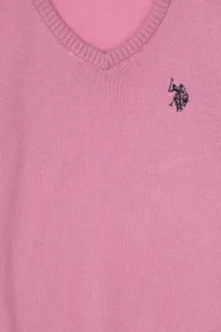 US Polo Assn. Girls' Pink V-neck Basic Sweater - Image 7