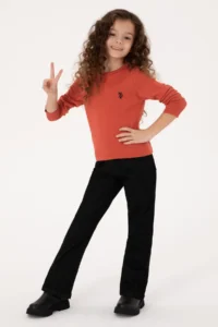 US Polo Assn. Girls' Dusty Rose Crew Neck Basic Sweater - Image 2