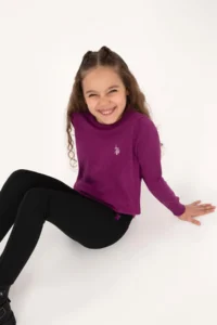 US Polo Assn. Girls' Violet Crew Neck Basic Sweater