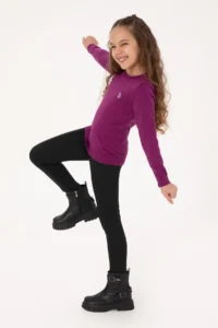 US Polo Assn. Girls' Violet Crew Neck Basic Sweater - Image 2
