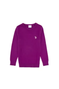 US Polo Assn. Girls' Violet Crew Neck Basic Sweater - Image 3
