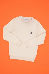US Polo Assn. Girls' Cream Melanj Crew Neck Basic Sweater - Image 3
