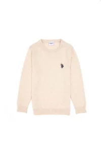 US Polo Assn. Girls' Cream Melanj Crew Neck Basic Sweater - Image 4