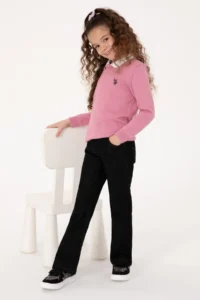 US Polo Assn. Girls' Pink Crew Neck Basic Sweater - Image 2