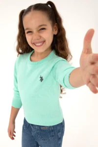 US Polo Assn. Girls' Green Crew Neck Basic Sweater
