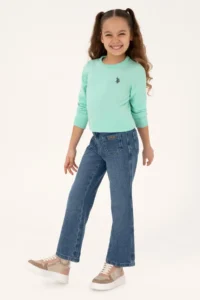 US Polo Assn. Girls' Green Crew Neck Basic Sweater - Image 2