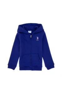 US Polo Assn. Girls' Purple Hooded Zippered Fleece Basic Sweatshirt - Image 3