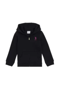 US Polo Assn. Girls' Black Hooded Zippered Fleece Basic Sweatshirt - Image 5
