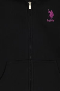 US Polo Assn. Girls' Black Hooded Zippered Fleece Basic Sweatshirt - Image 7