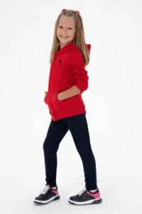 US Polo Assn. Girls' Red Hooded Zippered Fleece Basic Sweatshirt - Image 2