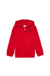 US Polo Assn. Girls' Red Hooded Zippered Fleece Basic Sweatshirt - Image 3