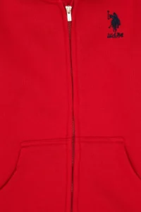 US Polo Assn. Girls' Red Hooded Zippered Fleece Basic Sweatshirt - Image 5